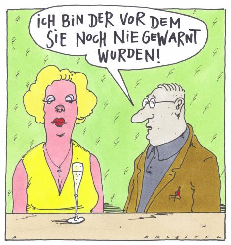 Cartoon: der spezi (medium) by Andreas Prüstel tagged kontaktaufnahme,kontakt,date,rendezvous,treffen,verabredung,mann,frau,beziehung,partnerschaft,blind date,partnersuche,warnung,warnen,flirt,flirten,anmache,bar,kneipe,balzverhalten,charakter,beeindrucken,imponiergehabe,imponieren,blind