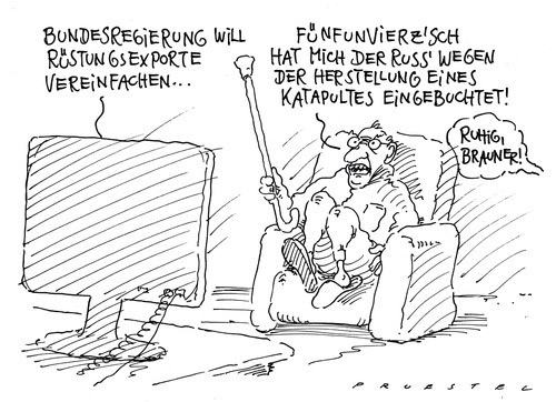 Cartoon: deutsche waffen (medium) by Andreas Prüstel tagged katapult,rotearmee,russen,allierte,zweiterweltkrieg,bundesregierung,deutscherüstungsexporte,bundesregierung,russen