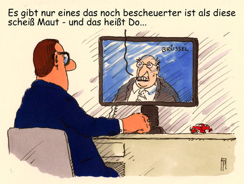 Cartoon: dobrindt brüssel (medium) by Andreas Prüstel tagged dobrindt,csu,maut,eu,brüssel,vertragsverletzungsverfahren,cartoon,karikatur,andreas,pruestel