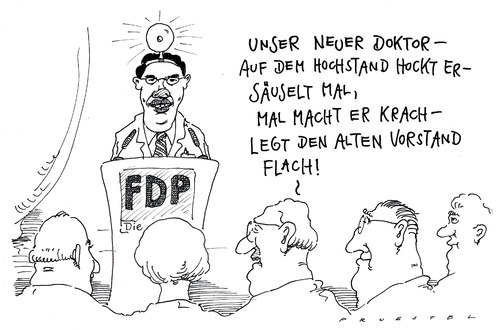 Cartoon: doktor rösler (medium) by Andreas Prüstel tagged fdp,philipprösler,parteivorsitz,präsidiumssitzung,gesundheitsminister,doktor,fdp,parteivorsitz,gesundheitsminister,doktor