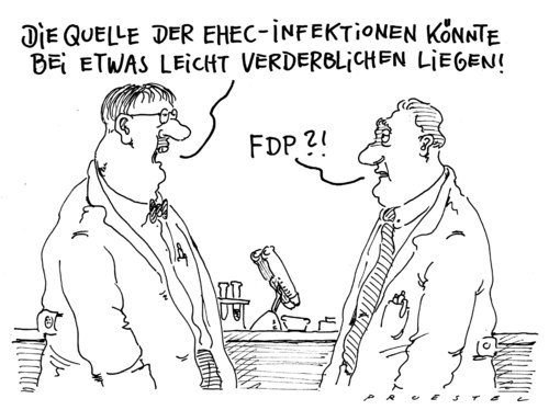 Cartoon: EHEC (medium) by Andreas Prüstel tagged ehecerreger,bakterium,infektionen,fdp,ehec,erreger,bakterium,infektion,fdp,virus,krankheit,durchfall