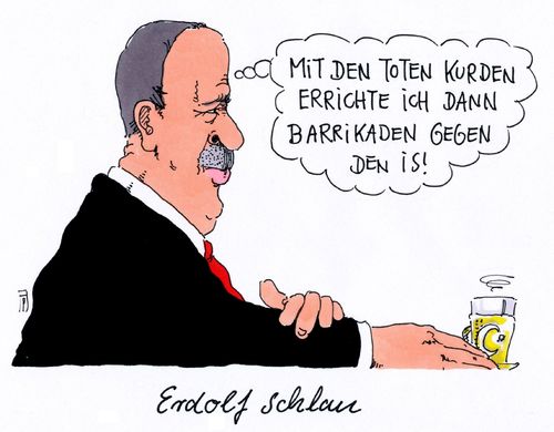 Cartoon: erdolf schlau (medium) by Andreas Prüstel tagged karikatur,cartoon,irak,syrien,is,kurden,türkei,erdogan,pruestel,andreas,erdogan,türkei,kurden,is,syrien,irak,cartoon,karikatur,andreas,pruestel