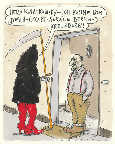 Cartoon: escort (medium) by Andreas Prüstel tagged kreuzberg,berlin,escort,alter,tod,begleitservice,begleitservice,tod,alter,escort,berlin,kreuzberg,sterben,opa