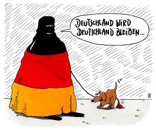 Cartoon: ewiges deutschland (medium) by Andreas Prüstel tagged kanzlerin,merkel,zitat,budestagsdebatte,immigration,flüchtlingspolitik,islam,burka,muslima,cartoon,karikatur,andreas,pruestel,kanzlerin,merkel,zitat,budestagsdebatte,immigration,flüchtlingspolitik,islam,burka,muslima,cartoon,karikatur,andreas,pruestel