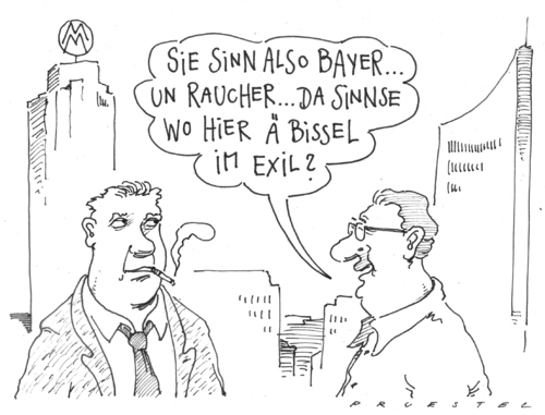 Cartoon: exil (medium) by Andreas Prüstel tagged rauchverbot,bayern,sachsen,leipzig,exil,rauchverbot,bayern,sachsen,leipzig,exil,rauchen,verbote,nichtraucher,gesundheit