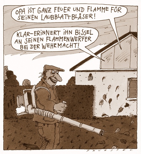 Cartoon: feuer und flamme (medium) by Andreas Prüstel tagged herbst,laub,laubblattbläser,opa,weltkrieg,wehrmacht,flammenwerfer,cartoon,karikatur,andreas,pruestel,herbst,laub,laubblattbläser,opa,weltkrieg,wehrmacht,flammenwerfer,cartoon,karikatur,andreas,pruestel