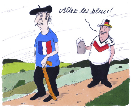 Cartoon: france aktuell (medium) by Andreas Prüstel tagged frankreich,deutschland,wirtschaft,gesellschaft,fußball,schlachtruf,cartoon,karikatur,andreas,pruestel,frankreich,deutschland,wirtschaft,gesellschaft,fußball,schlachtruf,cartoon,karikatur,andreas,pruestel