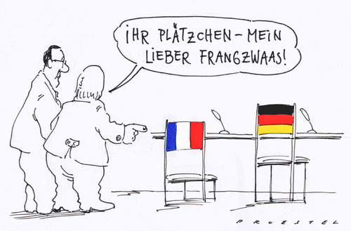 Cartoon: Frangzwaas (medium) by Andreas Prüstel tagged hollande,merkel,treffen,frankreich,deutschland,deutschland,frankreich,merkel,hollande