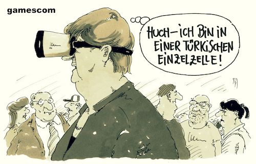 Cartoon: gamescom (medium) by Andreas Prüstel tagged spielemesse,gamescom,angela,merkel,virtuelle,realität,türkei,erdogan,deutsche,verhaftungen,cartoon,karikatur,andreas,pruestel,spielemesse,gamescom,angela,merkel,virtuelle,realität,türkei,erdogan,deutsche,verhaftungen,cartoon,karikatur,andreas,pruestel