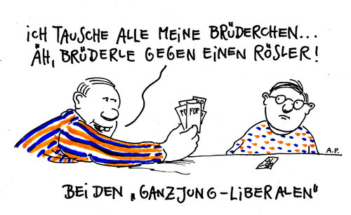 Cartoon: ganzjung liberal (medium) by Andreas Prüstel tagged fdp,brüderle,rösler,fdp,brüderle,rösler