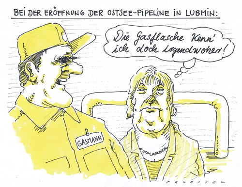 Cartoon: gasmann gerhard (medium) by Andreas Prüstel tagged schröder,lubmin,russland,ostseepipeline,gaslieferungen,merkel,gaslieferungen,pipeline,russland,lubmin,schröder,merkel,gas