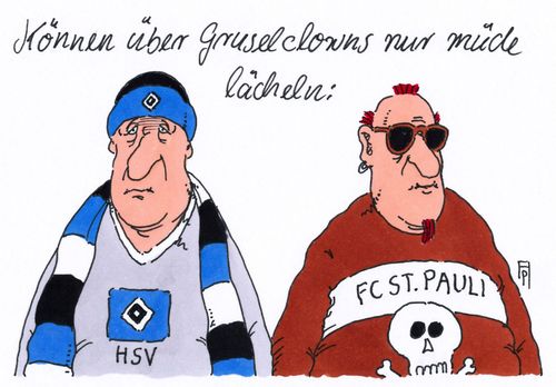 Cartoon: gruselclowns (medium) by Andreas Prüstel tagged gruselclowns,horrorclowns,fußball,bundesliga,hsv,fc,sankt,pauli,hamburg,tabellensituation,cartoon,karikatur,andreas,pruestel,gruselclowns,horrorclowns,fußball,bundesliga,hsv,fc,sankt,pauli,hamburg,tabellensituation,cartoon,karikatur,andreas,pruestel