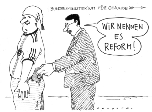 Cartoon: hauptsache gesund (medium) by Andreas Prüstel tagged krankenkassenbeitragserhöhung,minister,rösler,krankenkasse,gesundheit,gesundheitsreform,gesundheitssystem,kassenpatient,reform,minister,rösler,beiträge,gesund