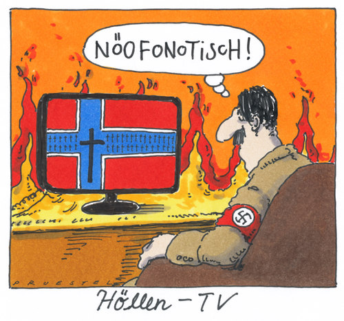 Cartoon: höllisch (medium) by Andreas Prüstel tagged massaker,norwegen,nazismus,neonazismus,hölle,hitler,rassismus,massaker,norwegen,nazismus,neonazismus,hölle,hitler,rassismus