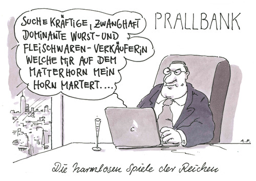 Cartoon: hornig (medium) by Andreas Prüstel tagged reichtum,bankier,bank,matterhorn,sm,reichtum,bankier,banken,bank,matterhorn,leidenschaft