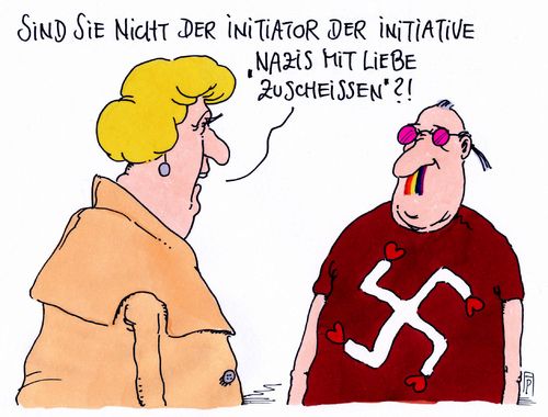 Cartoon: initiator (medium) by Andreas Prüstel tagged neonazis,rechtsradikale,flüchtlingszustrom,fremdenhass,liebe,initiative,initiator,zuscheissen,cartoon,karikatur,andreas,pruestel,neonazis,rechtsradikale,flüchtlingszustrom,fremdenhass,liebe,initiative,initiator,zuscheissen,cartoon,karikatur,andreas,pruestel