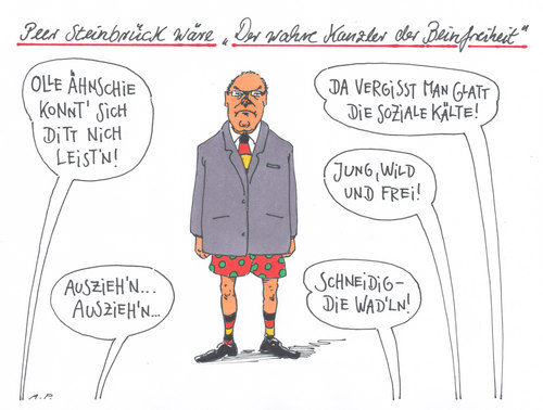 Cartoon: kanzler steinbrück (medium) by Andreas Prüstel tagged peer,steinbrück,kanzlerkandidat,spd,beinfreiheit,peer,steinbrück,kanzlerkandidat,spd,beinfreiheit