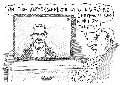 Cartoon: kerner (medium) by Andreas Prüstel tagged kerner,tv,tvpräsenz,kernschmelze,kerner,tv,kernschmelze,akw,atomkraft,fernsehen,sendung,unterhaltung
