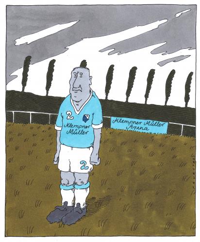 Cartoon: klempner müller (medium) by Andreas Prüstel tagged fussball,stadion,sponsoren
