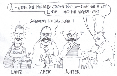 Cartoon: köchel-tv (medium) by Andreas Prüstel tagged fernsehen,kochshow,lanz,lafer,lichter,fernsehen,kochshow,küche,koch,gastronomie,kochen,lanz,lafer,lichter,tv,show,unterhaltung,lebensmittel,essen