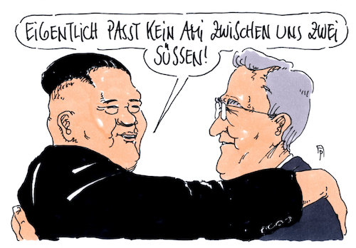 Cartoon: koreaner (medium) by Andreas Prüstel tagged nordkorea,südkorea,kim,jong,un,moon,jae,in,trump,treffen,cartoon,karikatur,andreas,pruestel,nordkorea,südkorea,kim,jong,un,moon,jae,in,trump,treffen,cartoon,karikatur,andreas,pruestel