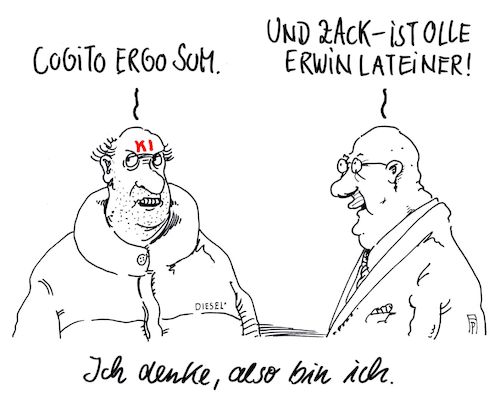 Cartoon: lateiner (medium) by Andreas Prüstel tagged ki,künstliche,intelligenz,philosophie,descartes,latein,cartoon,karikatur,andreas,pruestel,ki,künstliche,intelligenz,philosophie,descartes,latein,cartoon,karikatur,andreas,pruestel