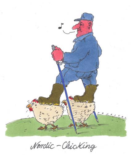 Cartoon: Nordic Chicking (medium) by Andreas Prüstel tagged nordic,walking,breitensport,bewegung,freizeit,fitness,nordic walking,breitensport,bewegung,freizeit,fitness,bodybuilding,fit,joggen,sport,trainingsanzug,trimm dich,walken,wanderer,wellness,body care,nordic,walking,trimm,dich,body,care,federvieh,huhn