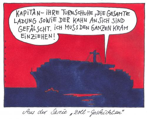 Cartoon: o.t. (medium) by Andreas Prüstel tagged produktpiraterie,piraterie,produkt,produkte,kapitän,schiffe,schiff,zoll,piraten
