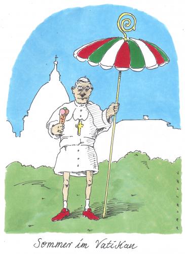 Cartoon: o.t. (medium) by Andreas Prüstel tagged papst,vatikan,sommer,vatikan,papst,sommer,sakrileg,glaube,gott,kirche,religion,sonne,sonnen,eis,freizeit,kultur