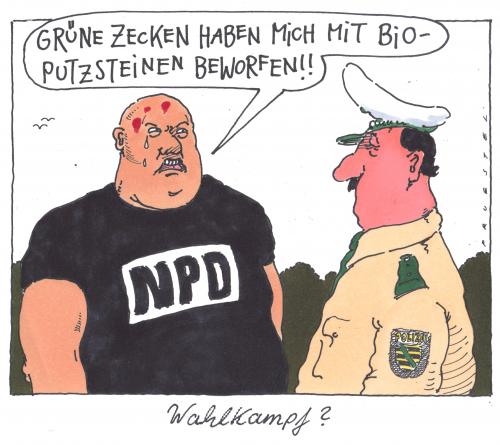 Cartoon: o.t. (medium) by Andreas Prüstel tagged wahlkampf,npd,grüne,bio,polizei,wahlkampf,wahl,wahlen,npd,grüne,bio,polizei,polizist,nazis,kampf,rechts,faschismus,mein kampf,nationalismus,nationalsozialismus,nazismus,neonazi,ns,nsdap,radikalismus,rassenkampf,rassismus,rechtsextrem,skinhead,mein