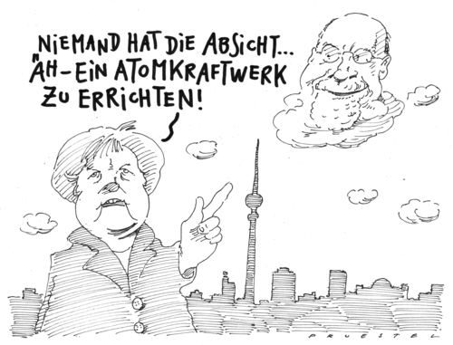 Cartoon: o.t. (medium) by Andreas Prüstel tagged merkel,cdu,atomkraft,ulbricht,berliner,mauer,angela merkel,cdu,atomkraft,ulbricht,berliner,mauer,berlin,stadt,city,hauptstadt,atomkraftwerk,energie,umwelt,natur,angela,merkel