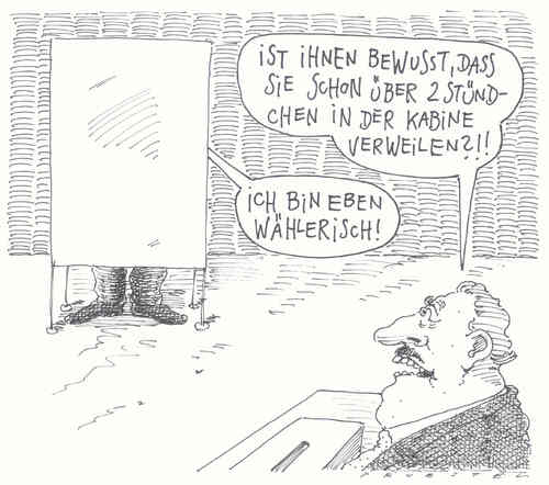 Cartoon: o.t. (medium) by Andreas Prüstel tagged wahlverhalten,wahl,wahlen,wahlverhalten,wählerisch,kabine,wähler,wahlkabine,abstimmen,wahltag