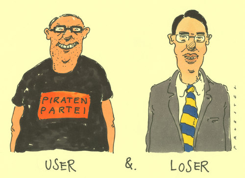 Cartoon: piraten und verdämmerer (medium) by Andreas Prüstel tagged piratenpartei,fdp,rösler,vizekanzler,wirtschaftsminister,parteivorsitzender,berlinwahl,piratenpartei,vizekanzler,wirtschaftsminister,parteivorsitzender,berlin,wahlen