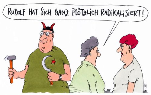 Cartoon: plötzlich (medium) by Andreas Prüstel tagged hammer,radikalisierung,islamisten,terroranschläge,terror,pruestel,andreas,karikatur,cartoon,kommunismus,sichel,terror,terroranschläge,islamisten,radikalisierung,hammer,sichel,kommunismus,cartoon,karikatur,andreas,pruestel