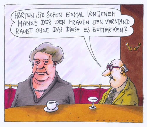 Cartoon: räuber (medium) by Andreas Prüstel tagged flirt,anbaggern,kneipe,flirt,anbaggern,kneipe,liebe,beziehung,partnerschaft,partnersuche,flirten,anmache,frau,mann,senioren,alter,rentner