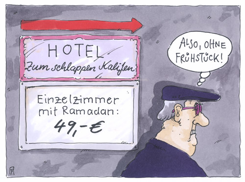 Cartoon: ramadan (medium) by Andreas Prüstel tagged ramadan,islam,muslime,fasten,hotel,frühstück,kalif,cartoon,karikatur,andreas,pruestel,ramadan,islam,muslime,fasten,hotel,frühstück,kalif,cartoon,karikatur,andreas,pruestel