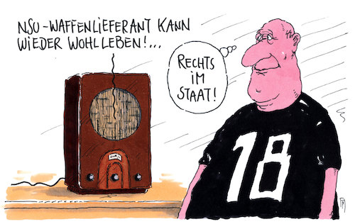 Cartoon: rechtsstaat (medium) by Andreas Prüstel tagged nsu,prozess,ralf,wohlleben,waffenlieferant,helfer,haftbefehl,aufgehoben,cartoon,karikatur,andreas,pruestel,nsu,prozess,ralf,wohlleben,waffenlieferant,helfer,haftbefehl,aufgehoben,cartoon,karikatur,andreas,pruestel