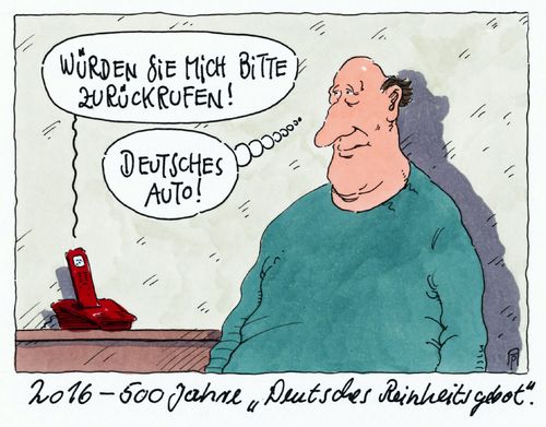 Cartoon: reinheitsgebot (medium) by Andreas Prüstel tagged abgasaffäre,vw,daimler,audi,rückrufaktion,bier,deutsches,reinheitsgebot,jubiläum,cartoon,karikatur,andreas,prüstel,abgasaffäre,vw,daimler,audi,rückrufaktion,bier,deutsches,reinheitsgebot,jubiläum,cartoon,karikatur,andreas,prüstel