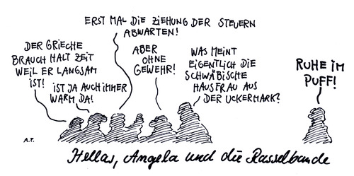 Cartoon: samaras in berlin (medium) by Andreas Prüstel tagged merkel,eurokrise,schulden,samaras,grichenland,grichenland,samaras,schulden,eurokrise,merkel