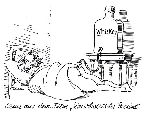 Cartoon: schottisch (medium) by Andreas Prüstel tagged autonomie,whiskey,film,patient,schotte,schottland,schottland,schotte,patient,film,whiskey,autonomie