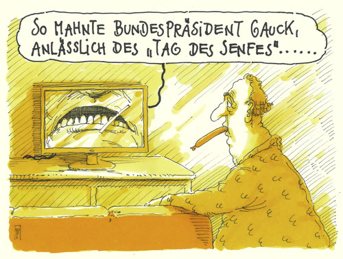 Cartoon: senf (medium) by Andreas Prüstel tagged bundespräsident,joachim,gauck,senf,würstchen,cartoon,karikatur,andreas,pruestel,bundespräsident,joachim,gauck,senf,würstchen,cartoon,karikatur,andreas,pruestel