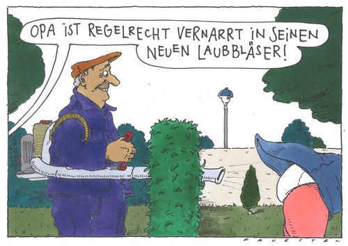 Cartoon: senioren und technik (medium) by Andreas Prüstel tagged garten,grundstück,senioren,laubbläser,garten,grundstück,senioren,laubbläser,rentner,alte,alter,opa,oma,laub,gartenarbeit,nachbarschaft