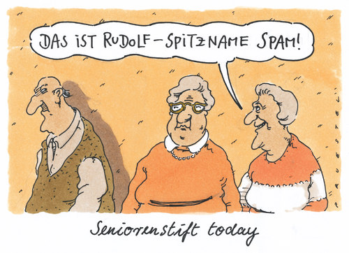 Cartoon: seniorenstift (medium) by Andreas Prüstel tagged senioren,seniorenstift,beziehungen,senioren,seniorenstift,beziehungen