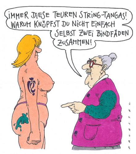 Cartoon: stringtanga (medium) by Andreas Prüstel tagged unterwäsche,stringtanga,bindfäden,unterwäsche,oma,tanga,stringtanga,bindfäden,faden,tochter,mode,fashion,frauen