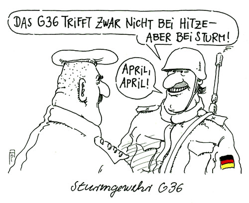 Cartoon: sturmgewehr (medium) by Andreas Prüstel tagged bundeswehr,standardgewehr,sturmgewehr,g37,treffsicherheit,hitze,sturm,april,erster,cartoon,karikatur,andreas,pruestel,bundeswehr,standardgewehr,sturmgewehr,g37,treffsicherheit,hitze,sturm,april,erster,cartoon,karikatur,andreas,pruestel