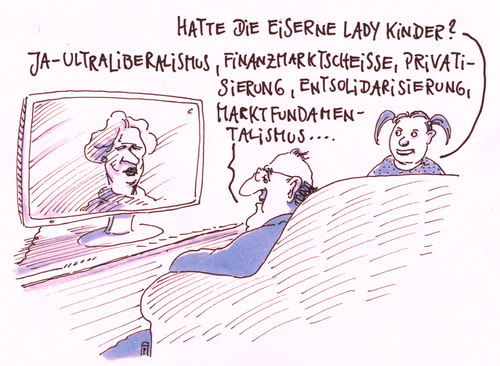 Cartoon: thatcherismus (medium) by Andreas Prüstel tagged margaret,thatcher,neoliberalismus,privatisierung,deregulierung,großbritannien,premierministerin,cartoon,karikatur,margaret,thatcher,neoliberalismus,privatisierung,deregulierung,großbritannien,premierministerin,cartoon,karikatur