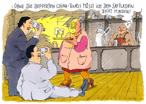 Cartoon: touris (medium) by Andreas Prüstel tagged tourismus,chinesen,kneipe,cartoon,karikatur,andreas,pruestel,tourismus,chinesen,kneipe,cartoon,karikatur,andreas,pruestel