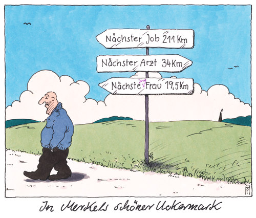 Cartoon: uckermark (medium) by Andreas Prüstel tagged uckermark,mecklenburg,vorpommern,angela,merkel,landflucht,unterversorgung,cartoon,karikatur,andreas,pruestel,uckermark,mecklenburg,vorpommern,angela,merkel,landflucht,unterversorgung,cartoon,karikatur,andreas,pruestel