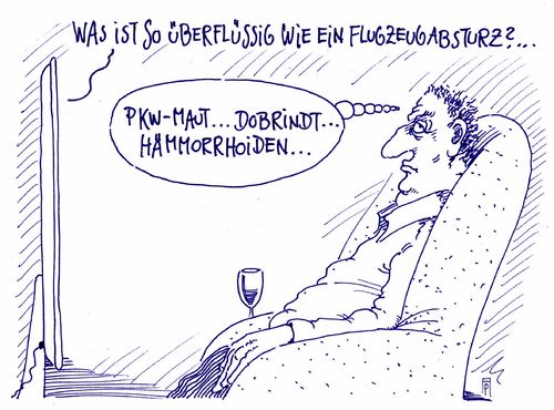 Cartoon: überflüssig (medium) by Andreas Prüstel tagged pkwmaut,dobrindt,csu,hämmorrhoiden,tv,überflüssig,flugzeugabsturz,germanwings,cartoon,karikatur,andreas,pruestel,pkwmaut,dobrindt,csu,hämmorrhoiden,tv,überflüssig,flugzeugabsturz,germanwings,cartoon,karikatur,andreas,pruestel