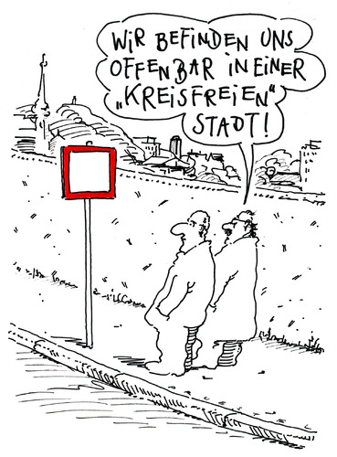 Cartoon: verkehrszeichen (medium) by Andreas Prüstel tagged kreisfreiestadt,kreis,quadrat,verkehrszeichen,kreisfreiestadt,kreis,quadrat,verkehrszeichen,verkehr,symbole,zeichen,verkehrsschilder